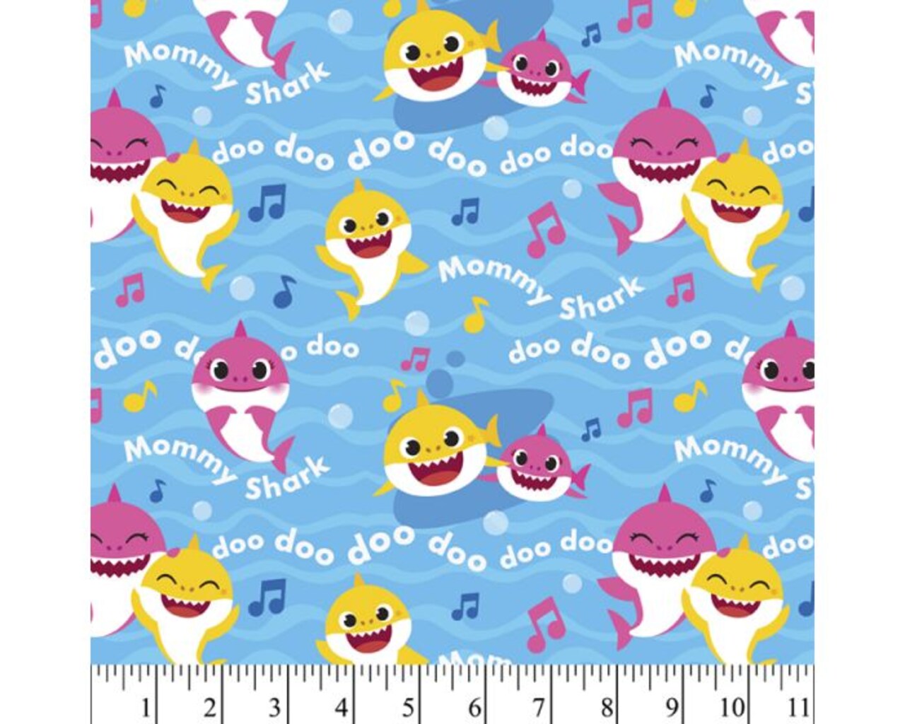 Mommy Baby Shark Cotton Fabric | By the Yard | Sewing and Crafting | 44 inches wide